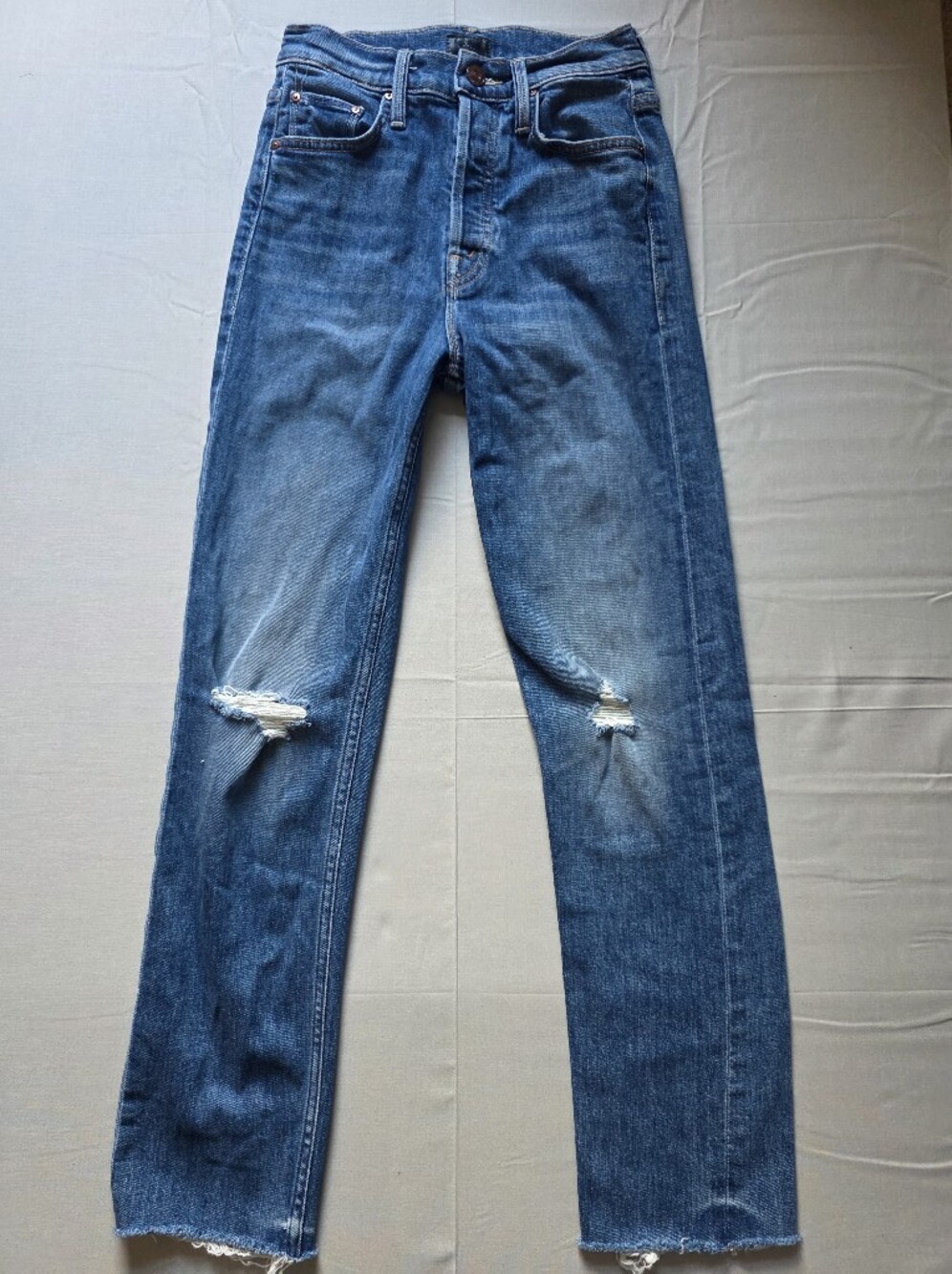MOTHER The Tomcat Ankle Fray High Rise in Globe Trotter Distressed Jeans Size 24